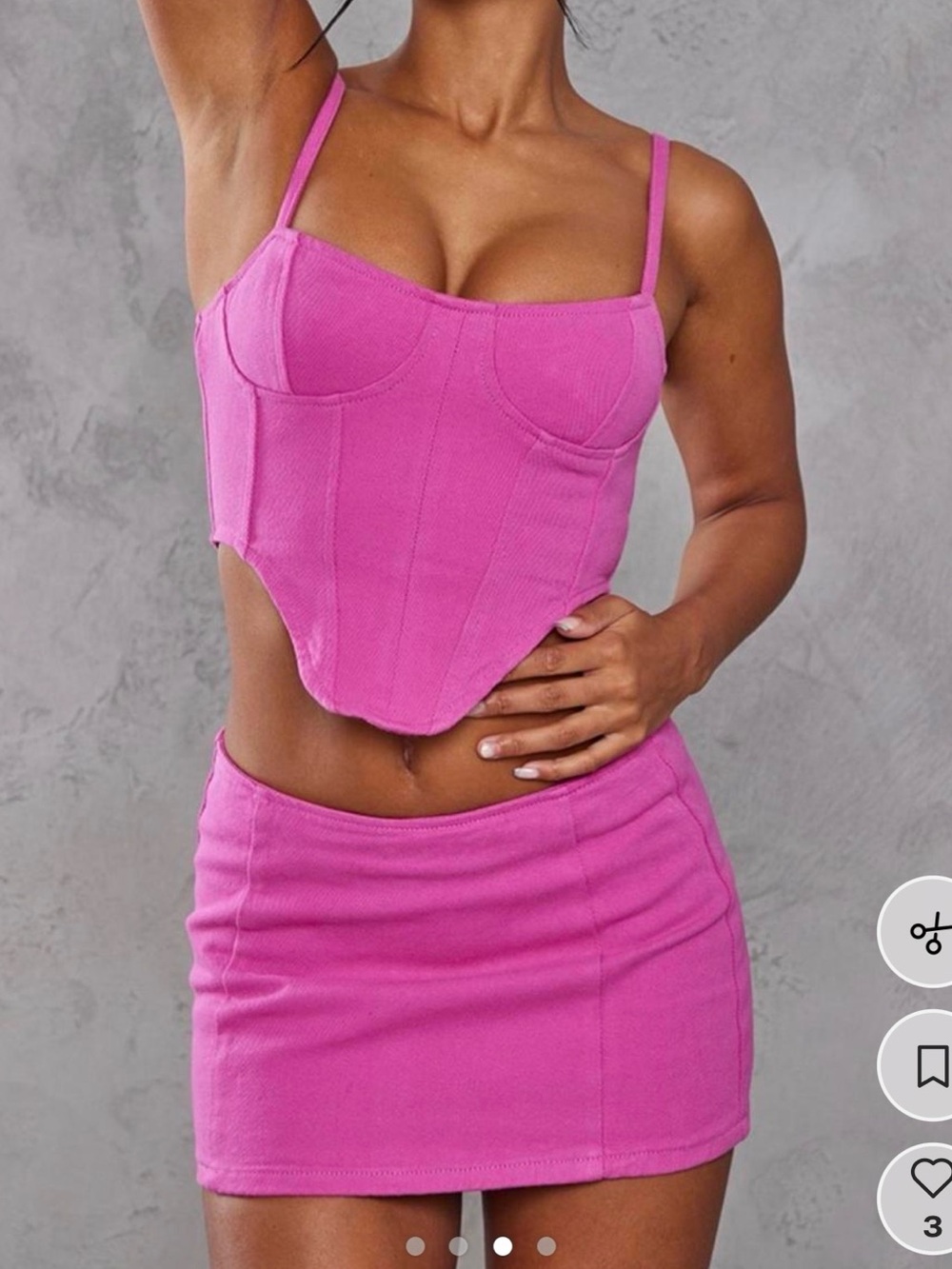 PrettyLittleThing micro mini denim skirt and dipped hem corset in pink Set- NWT